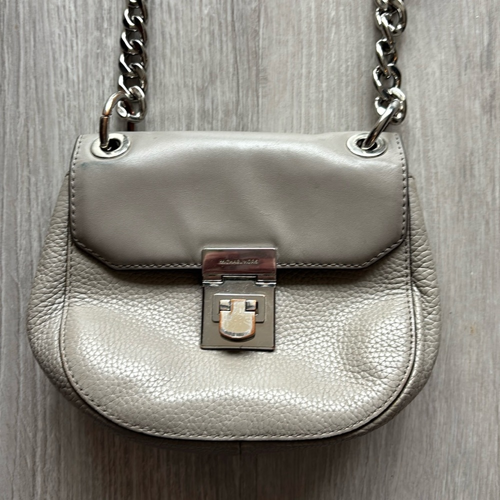 Michael Kors grey taupe small crossbody with chain strap